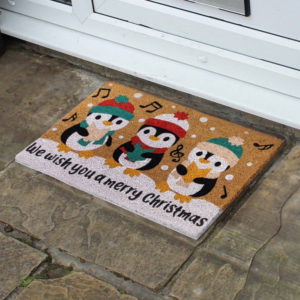 JVL Christmas Penguin Latex Coir Door Mat 40 x 58cm Image 2