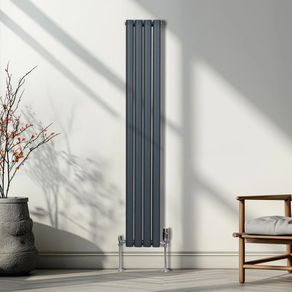 Monster Shop 2797BTU Anthracite Grey Oval Column Radiator and Valves 1600 x 240mm Image 5