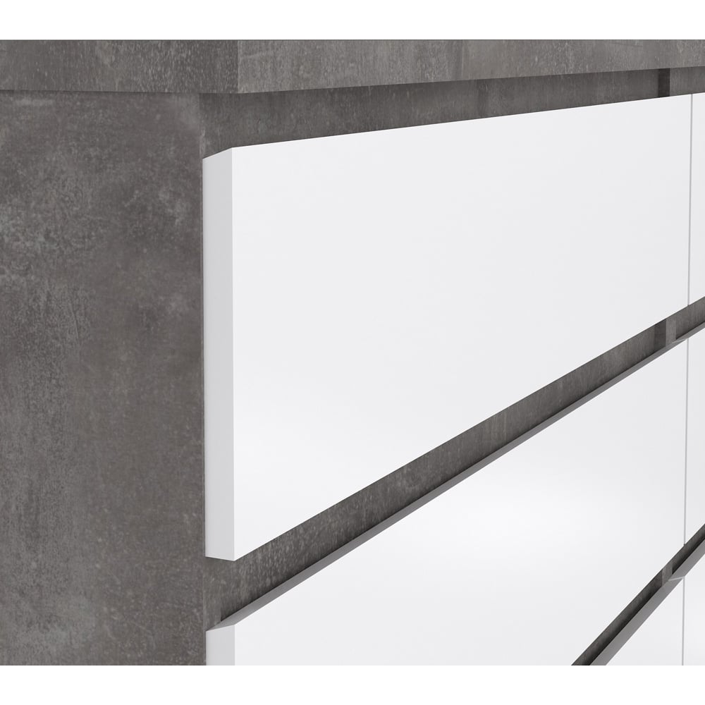 Florence 6 Drawer Concrete and White High Gloss Wide Chest of Drawers Image 5