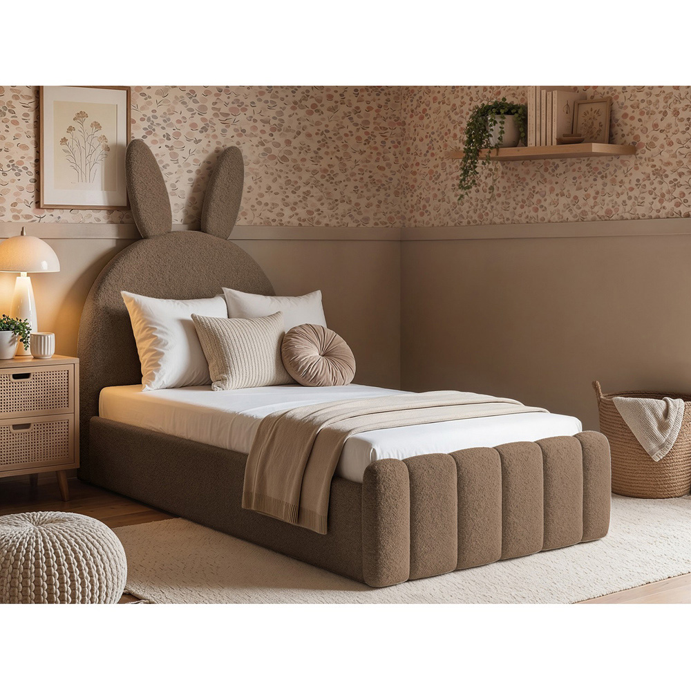 Flair Lapin Single Brown Boucle Bed with Bunny Headboard Image 7