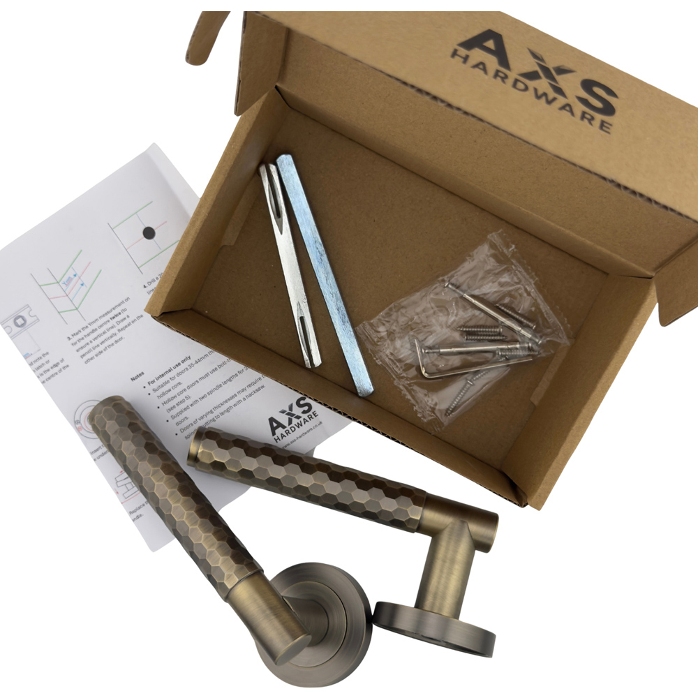 AXS Hardware Montana Antique Brass Knurled Door Handles on Rose Image 5