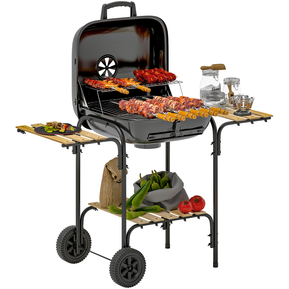 Outsunny Black Charcoal Barbecue Grill with Lockable Lid and Vent Image 1