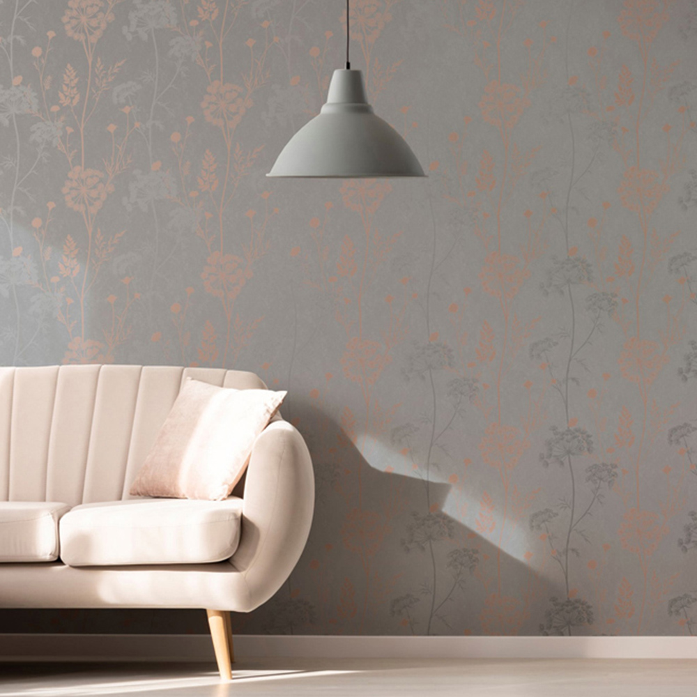 Superfresco Easy Cow Parsley Grey and Rose Gold Wallpaper Image 3