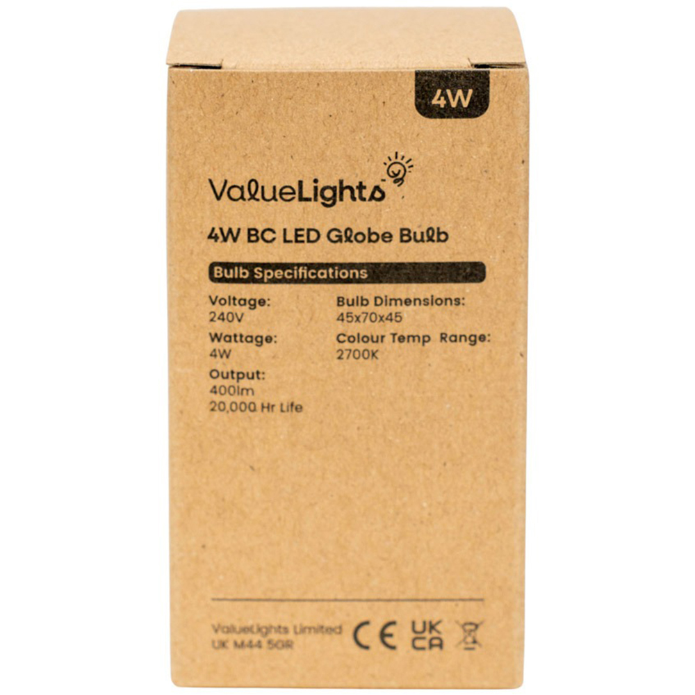 ValueLights 4 Pack B22 LED 4W 2700K Warm White Globe Light Bulbs Image 3