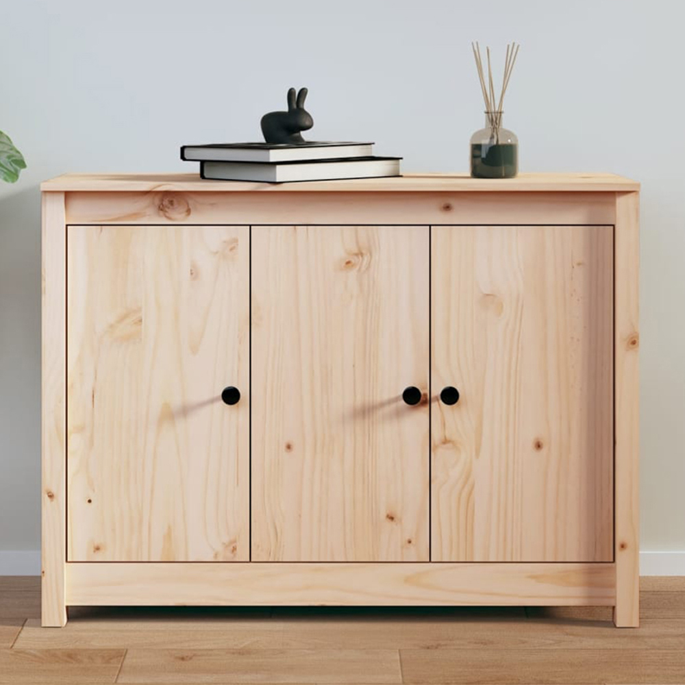 vidaXL 3 Door Natural Solid Pine Wood Sideboard Image 1
