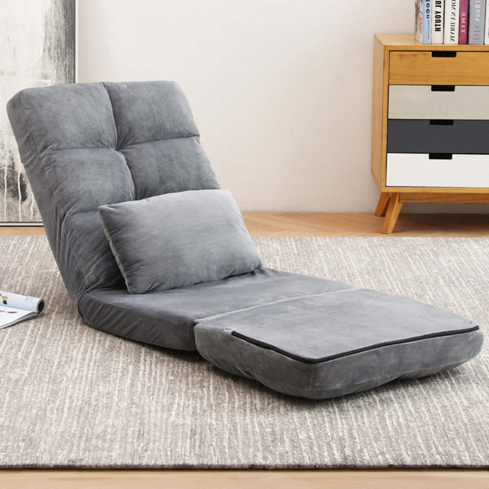 Furniture One Grey Foldable Floor Chair with Pillow Image 1