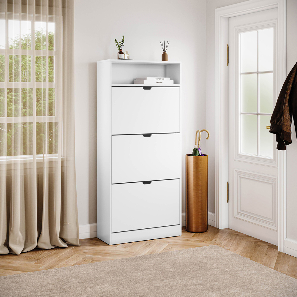 VIDA DESIGNS 3 Drawer Single Shelf White Shoe Cabinet Image 5