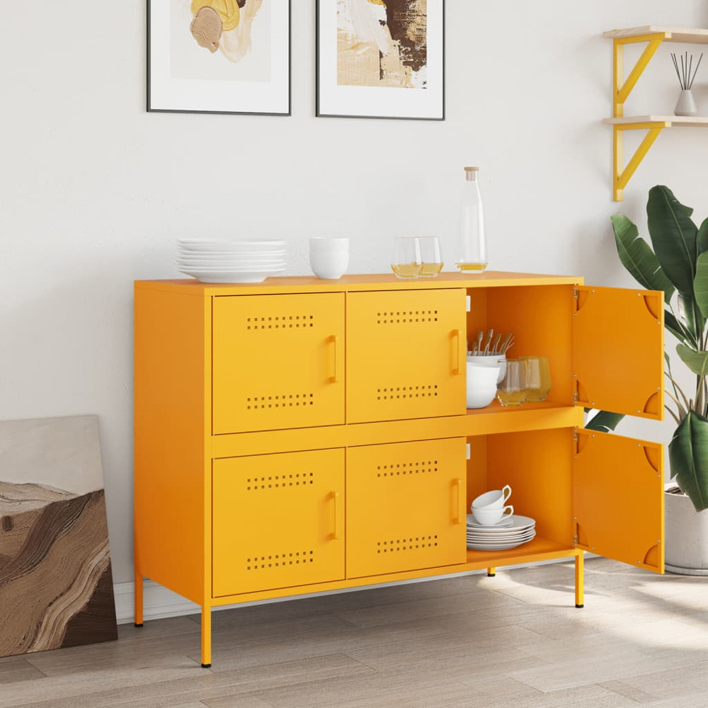 vidaXL 6 Door Mustard Yellow Metal Sideboard Image 9