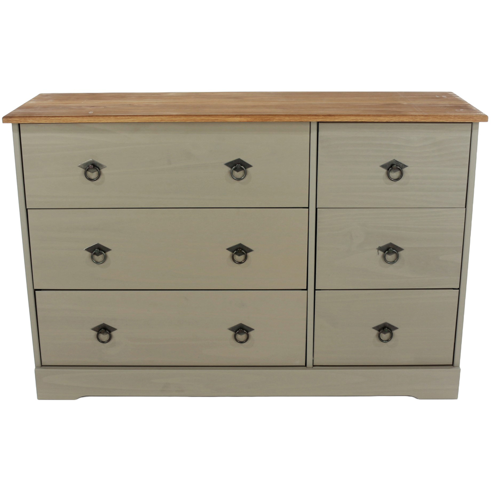 Core Products Corona Classic 6 Drawer Grey Pine Wood Wide Chest of Drawers Image 3