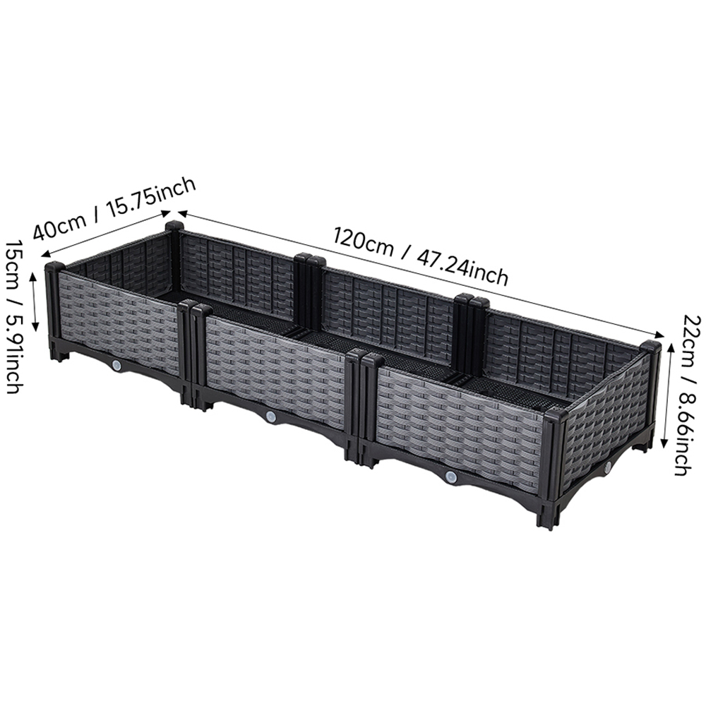 Living and Home Grey and Black Plastic Rattan Look Raised Garden Bed 22 x 120 x 40cm Image 6