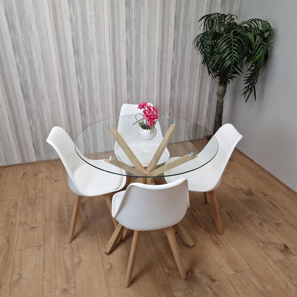 Portland 4 Seater Round Dining Table Set Oak Effect and White Image 6