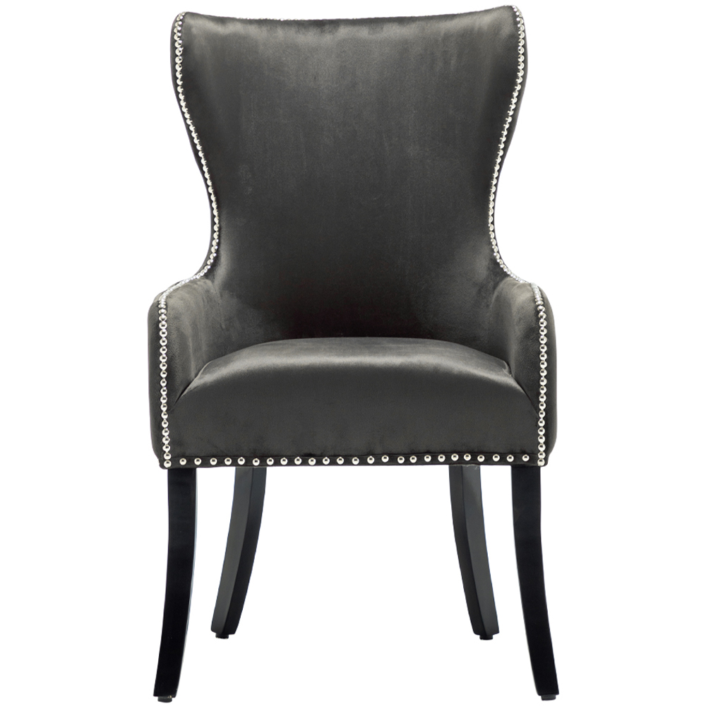 H&O Direct Coffee Vintage Velvet Studded Dining Chair Image 2