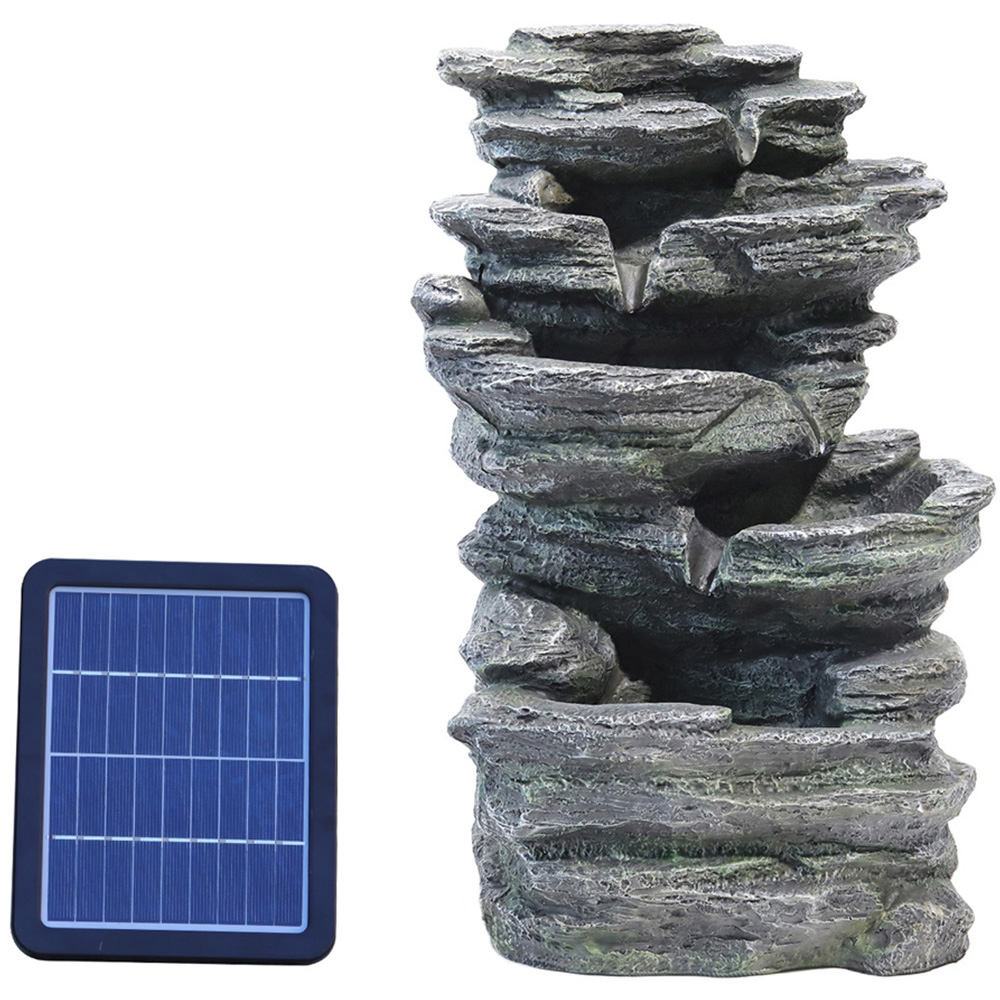 Living and Home Solar Grey Rockery Water Fountain with LED Lights Image 1