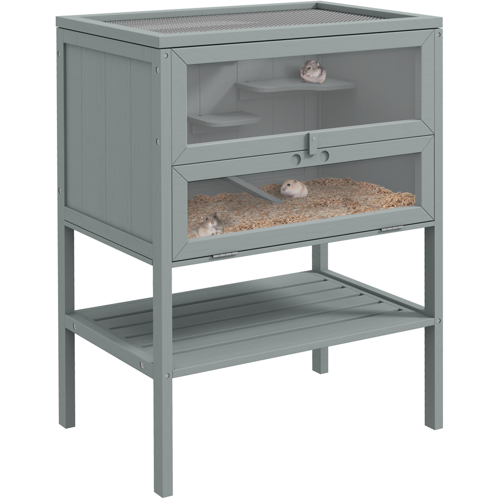 PawHut Grey Wooden Hamster Cage with Storage Shelf Image 3