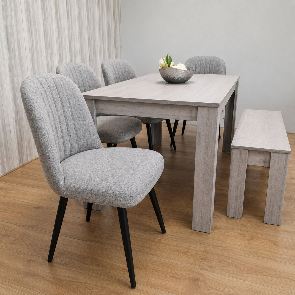 Kosy Koala 6 Seater Arrow Wood Effect Dining Bench Set Grey Image 3
