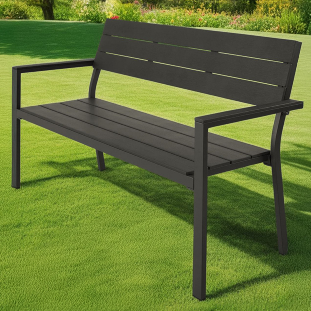 tectake 2 Seater Dark Grey Garden Bench Image 1
