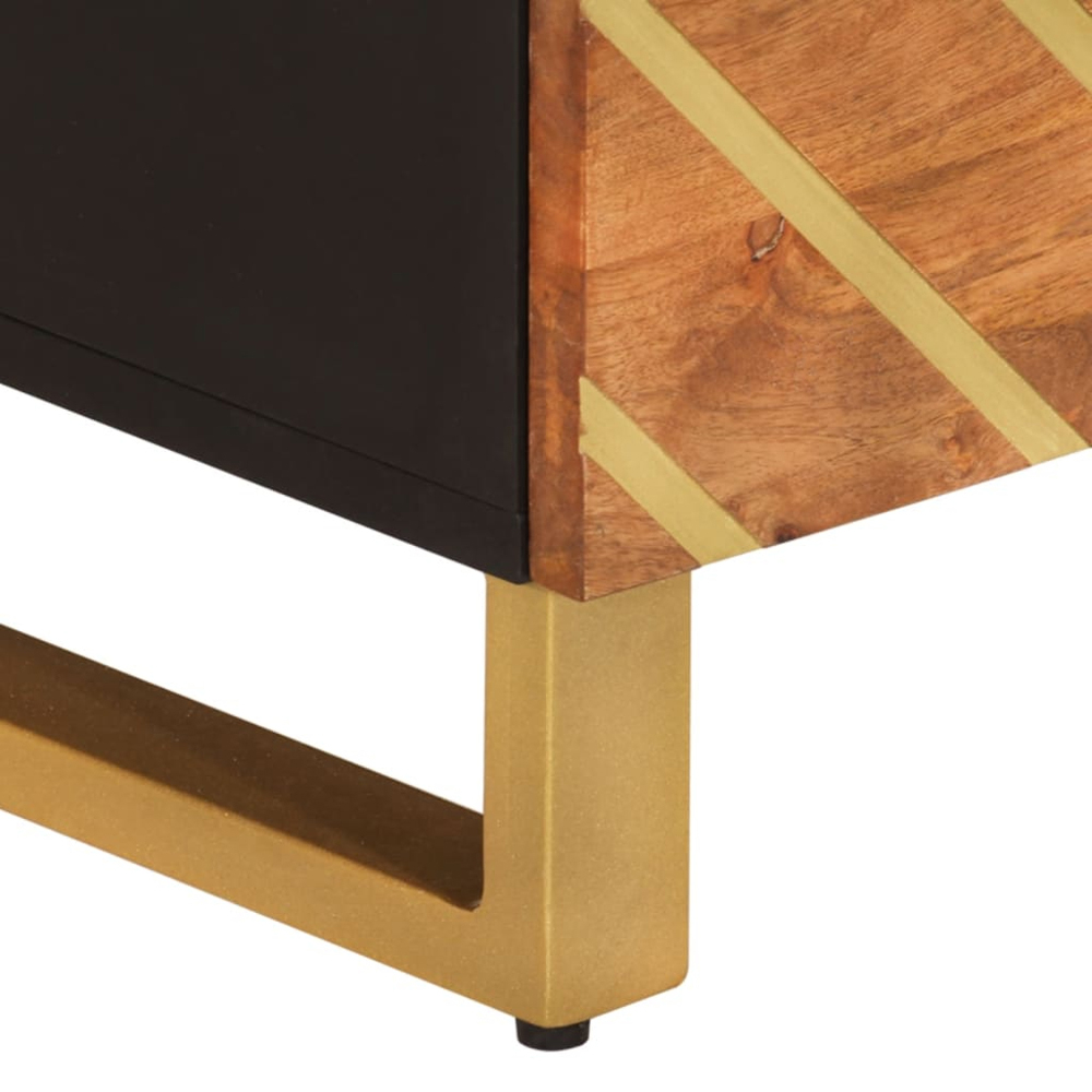 vidaXL 2 Drawer 2 Open Self Brown and Black Solid Wood Mango TV Cabinet Image 9