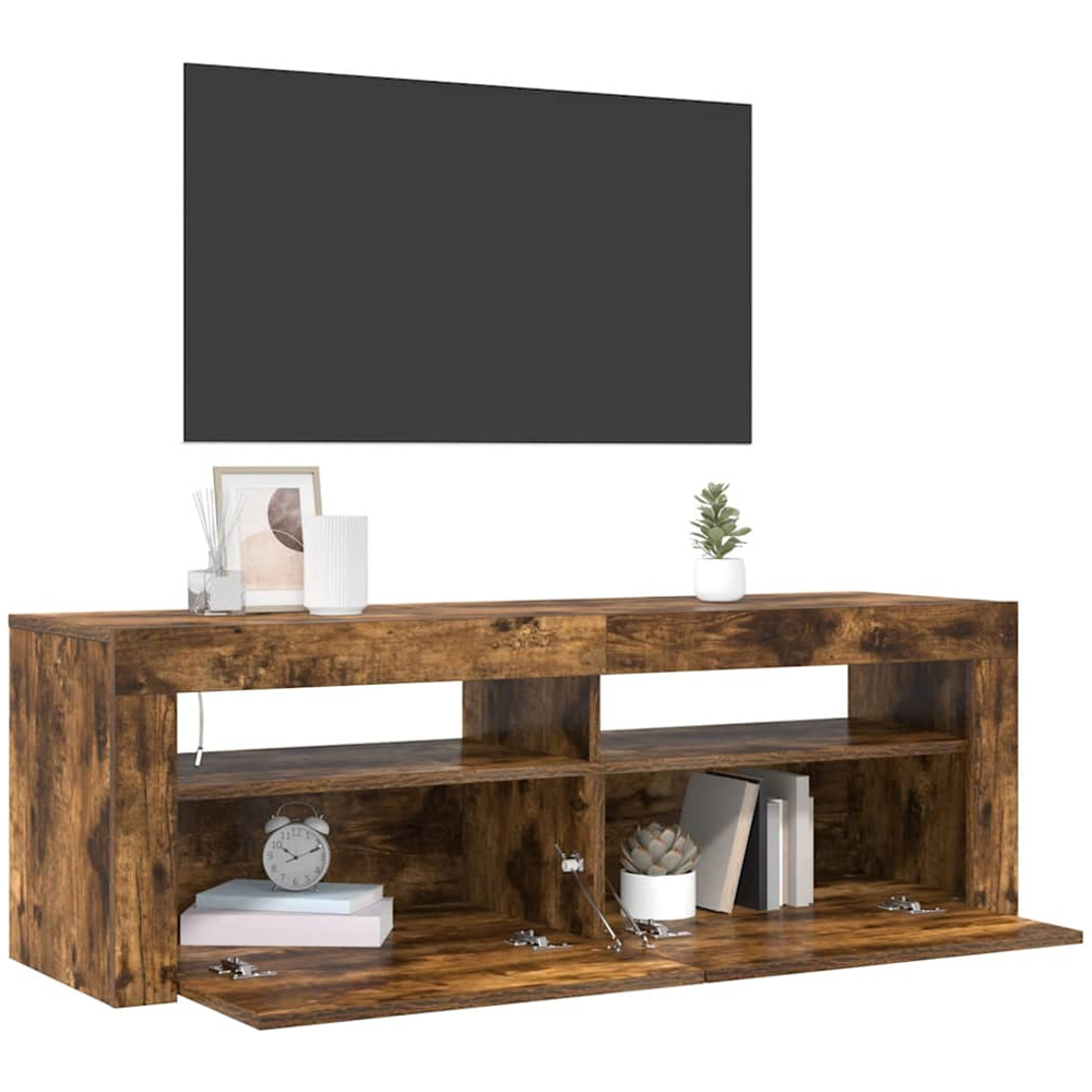 vidaXL 2 Door 2 Shelf Smoked Oak TV Cabinet with LED Lights Image 3