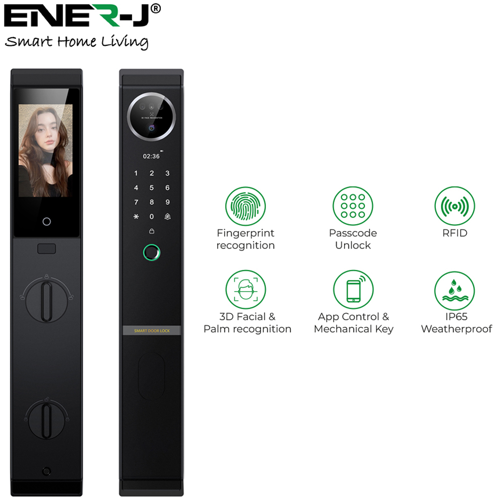ENER-J 7-in-1 Black Aluminium Alloy Smart Door Lock Image 2
