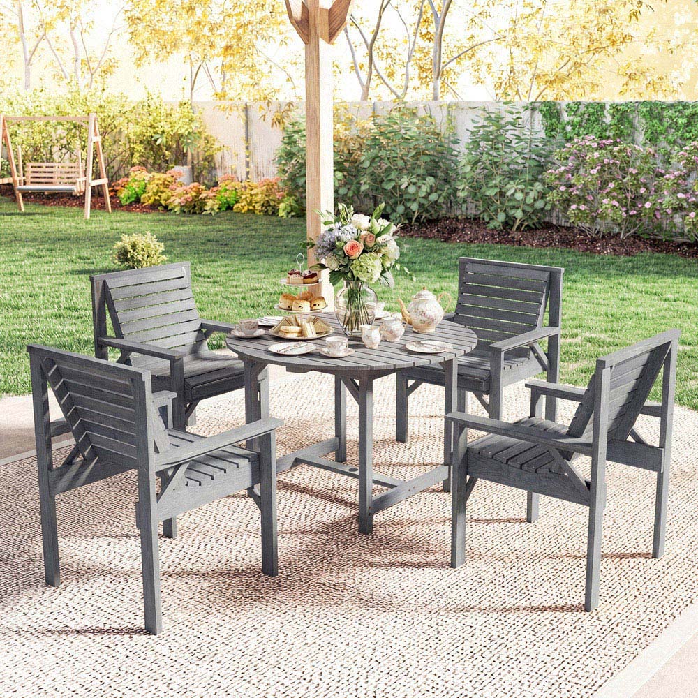 Outsunny 4 Seater Wooden Round Garden Dining Set with Parasol Hole Grey Image 8
