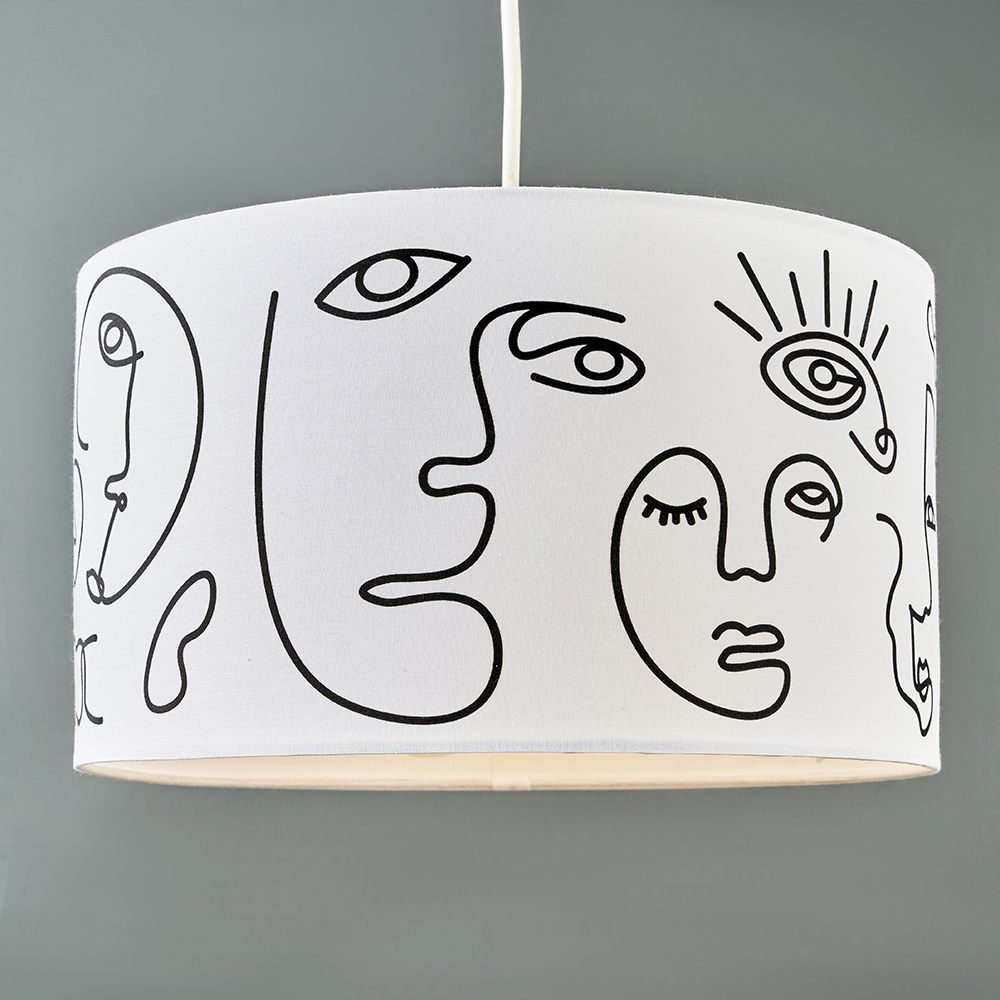 ValueLights Reni Abstract Face Fabric Ceiling Drum Lamp Shade Image 2
