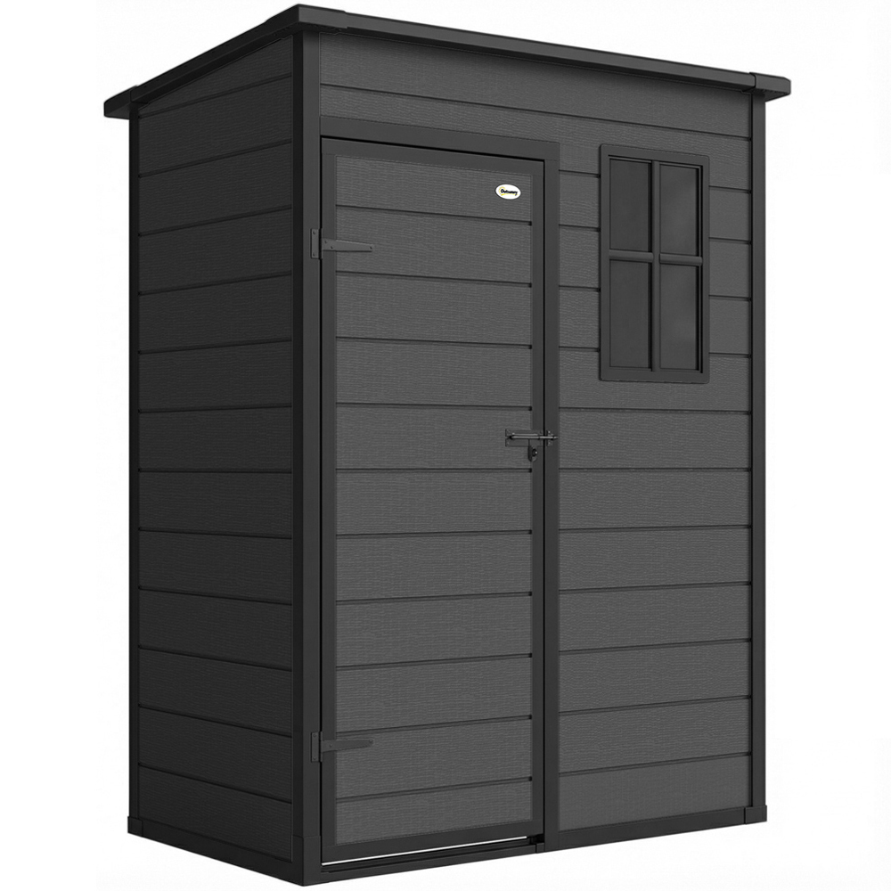 Outsunny 5 x 3ft Dark Grey Lockable Pent Garden Shed with Floor Image 1