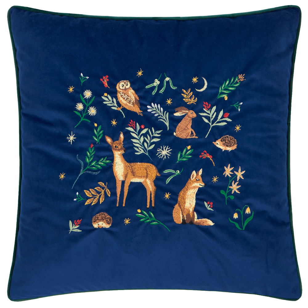 Furn Berry Woods Navy Velvet Reversible Cushion 45 x 45cm Image 1