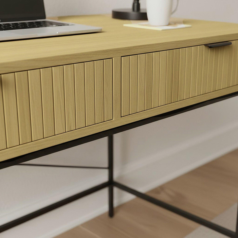 Home Source Wisbech 2 Drawer Oak Effect and Black Desk Image 4