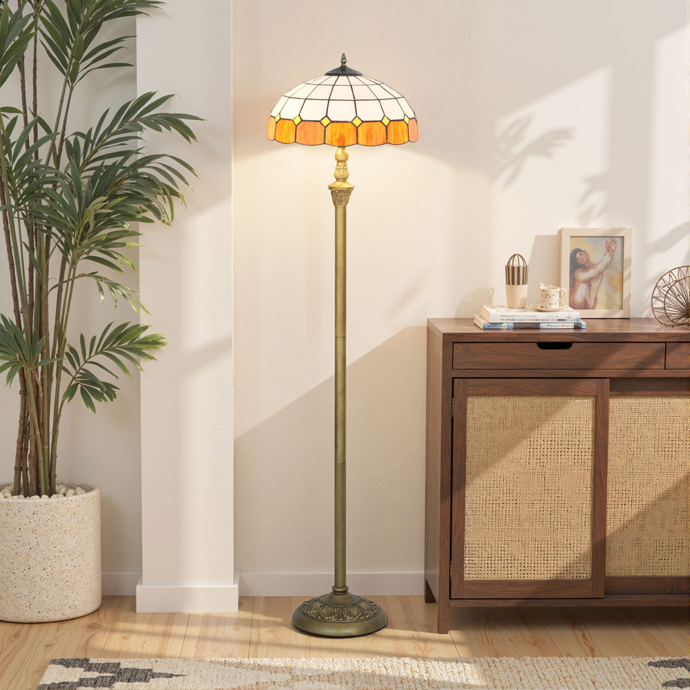 HOMCOM Orange Vintage Handcrafted Stained Glass Shade Floor Lamp Image 5