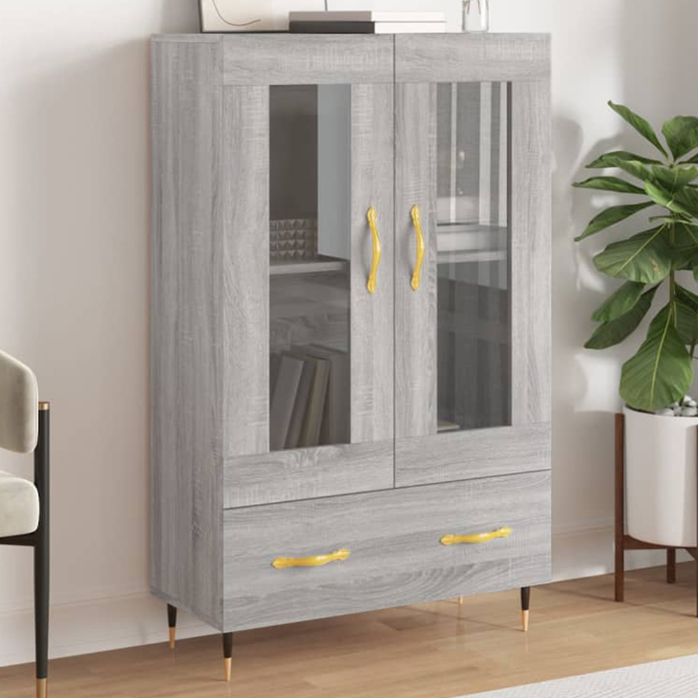 vidaXL 2 Glass Door Single Drawer Grey Sonoma Highboard Image 1