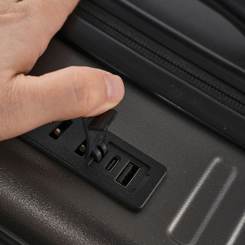 H&O Direct Grey Hard Shell Suitcase with Front Pocket Cup Holder and USB Port 20 inch Image 3