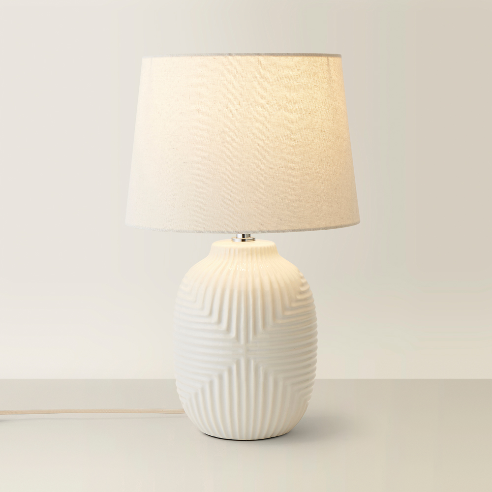 ValueLights Harrison Taper Shade White Geo Ribbed Pattern Gloss Medium LED Table Lamp Image 5