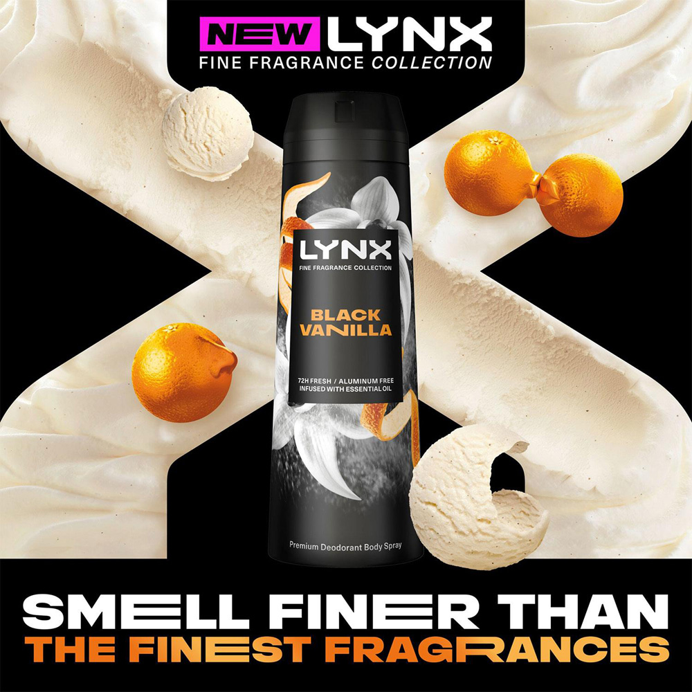 Lynx Fine Fragrance Black Vanilla Body Spray Deodorant 200ml 6 Pack Image 2