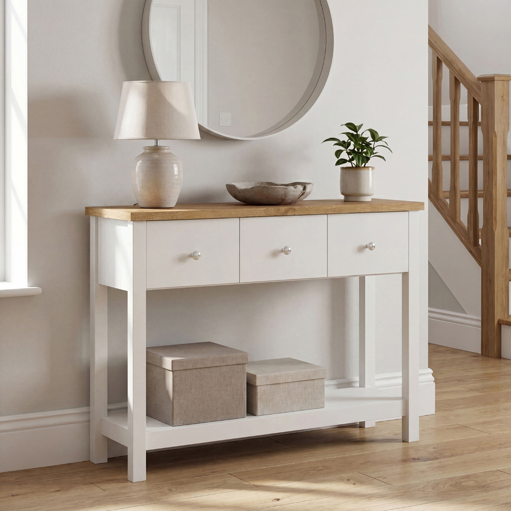 VIDA DESIGNS Arlington 3 Drawer White and Oak Console Table Image 4