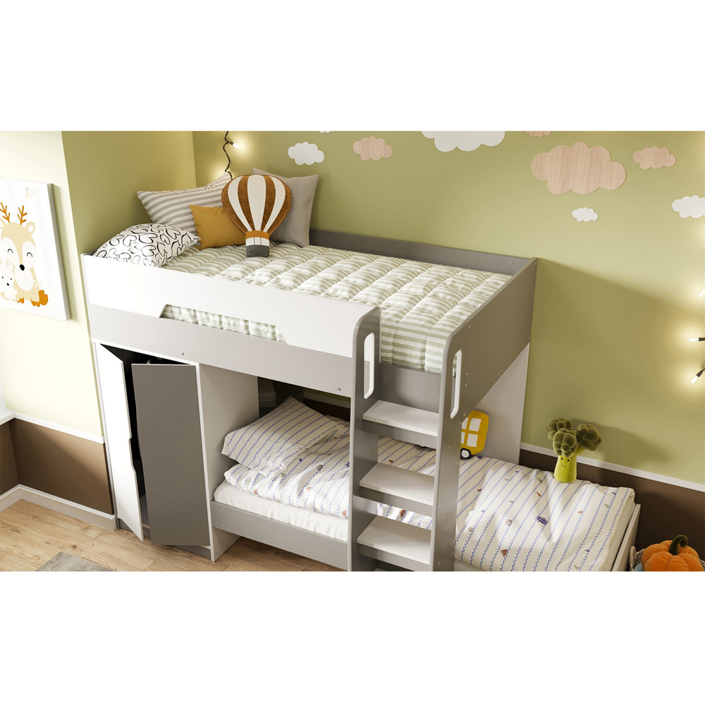Flair Benito White and Grey Wooden Bunk Bed with Wardrobe Image 2