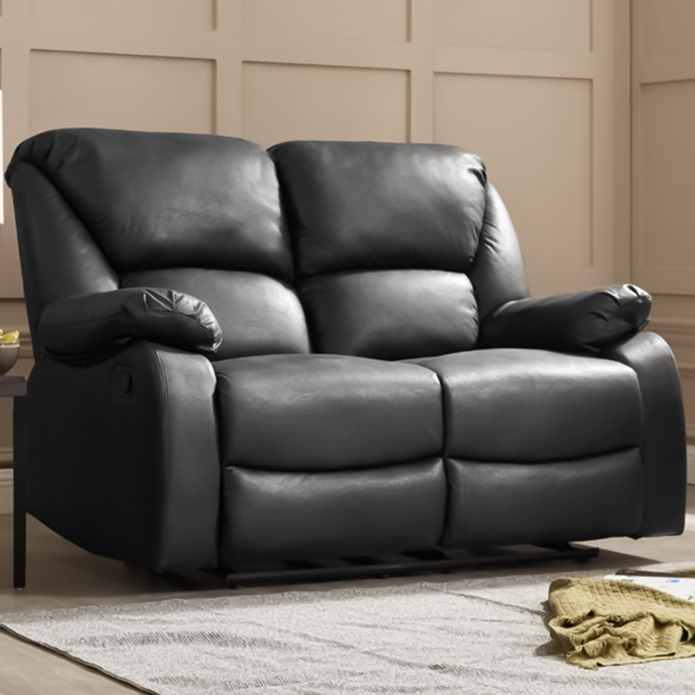 Home Detail Enoch 2 Seater Black Faux Leather Manual Recliner Sofa Image 1