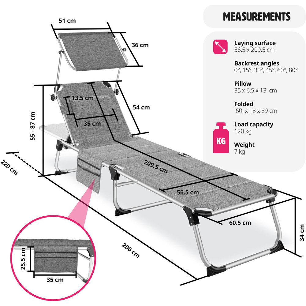 tectake Lorella Mottled Grey Aluminium Frame Foldable Sun Lounger Image 8