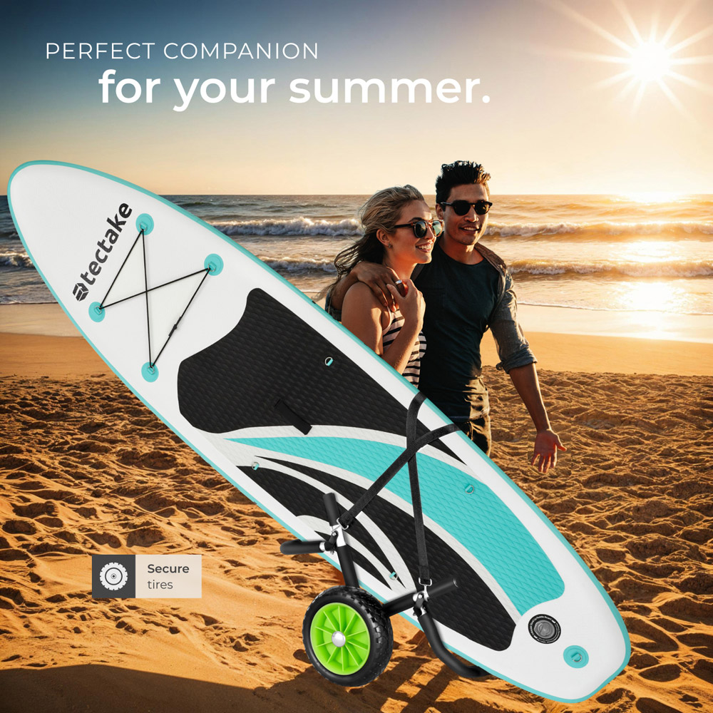 tectake Single Surfboard and SUP Trolley with Wave Wheel and Bungee Cords Image 2