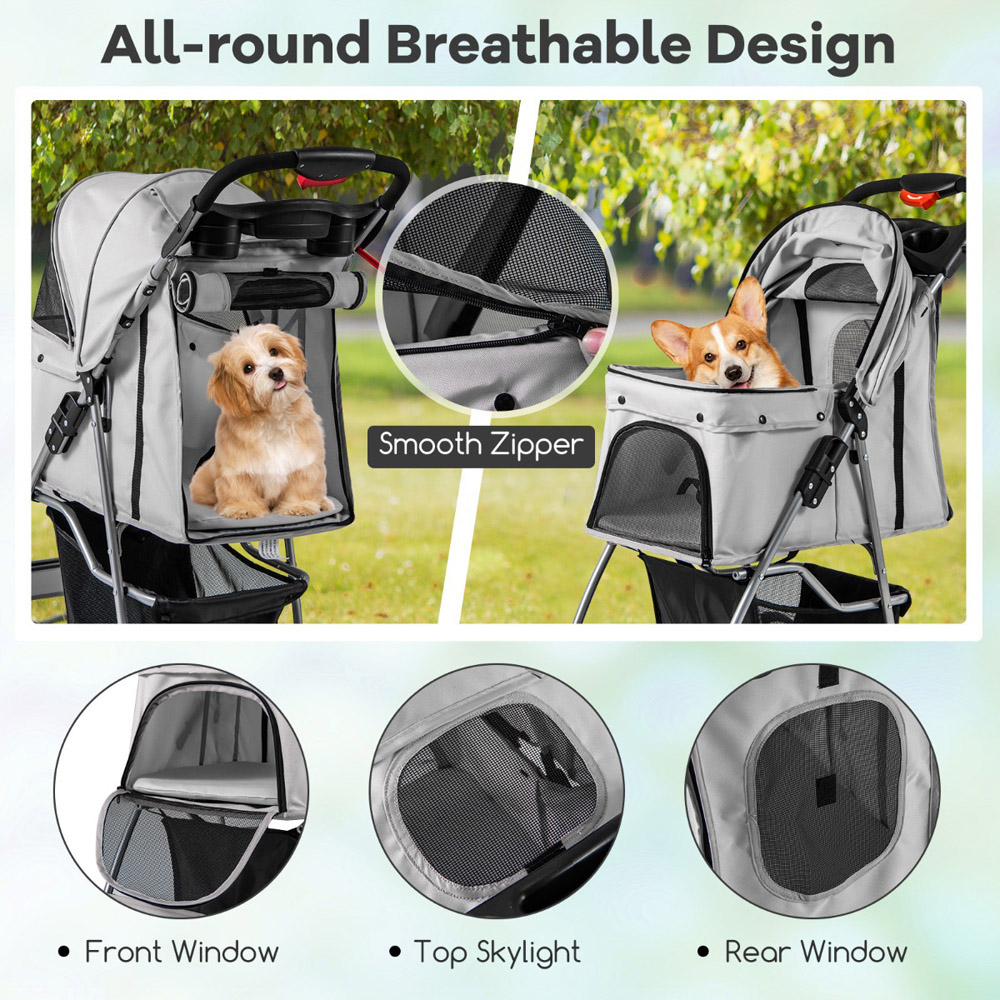 Costway Grey Folding Pet Stroller with Wheels and Canopy Image 5