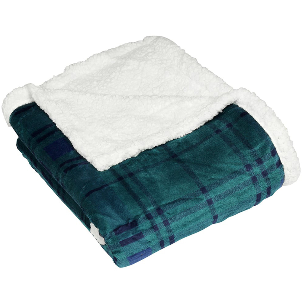 furn. Blake Green Checked Fleece Sherpa Throw 130 x 150cm Image 1