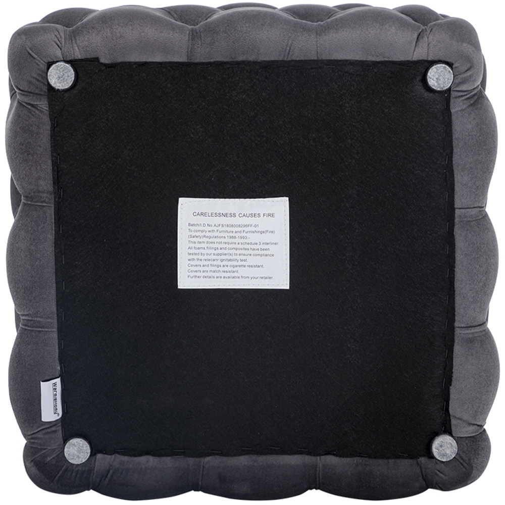 Living and Home Grey Square Velvet Upholstered Buttoned Footstool with Buckle Design Image 7