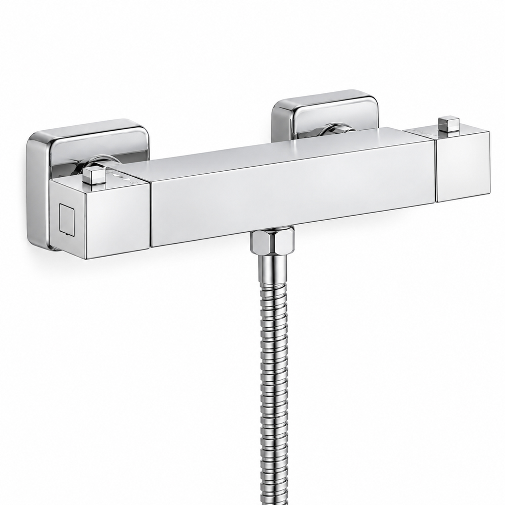 Go Bathrooms AquaFlow Chrome Round Thermostatic Bar Shower Kit Image 3