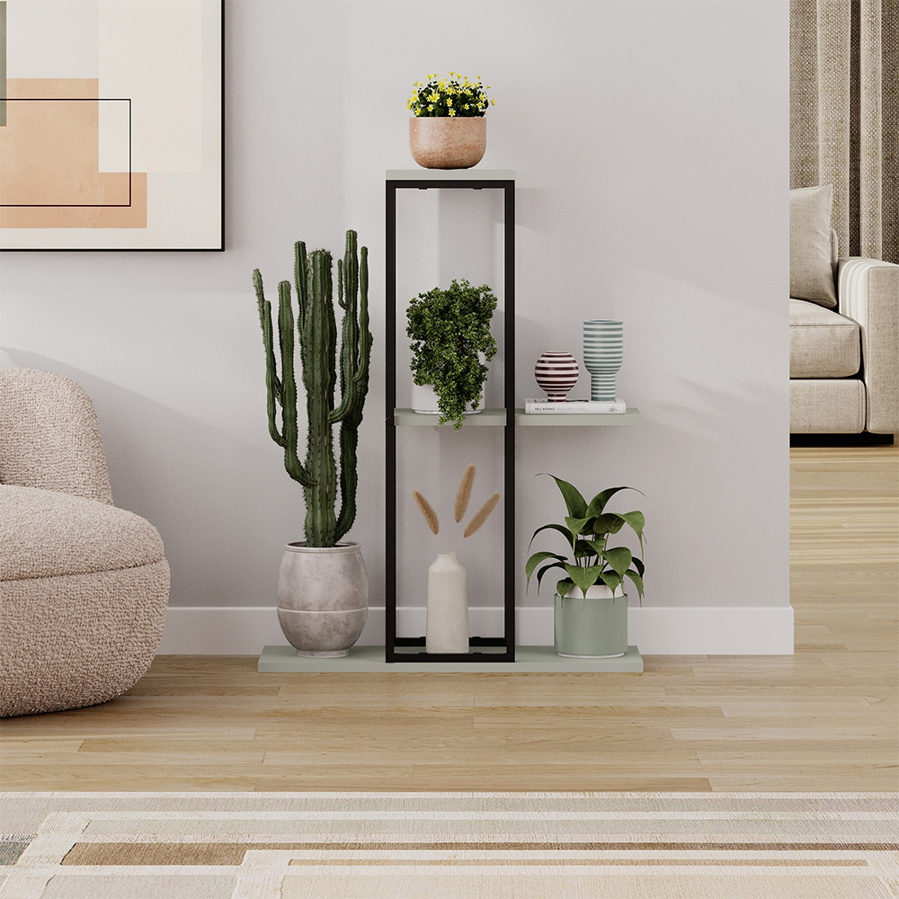 Decortie Vetra 3 Shelf Ash Green Plant Stand Image 2