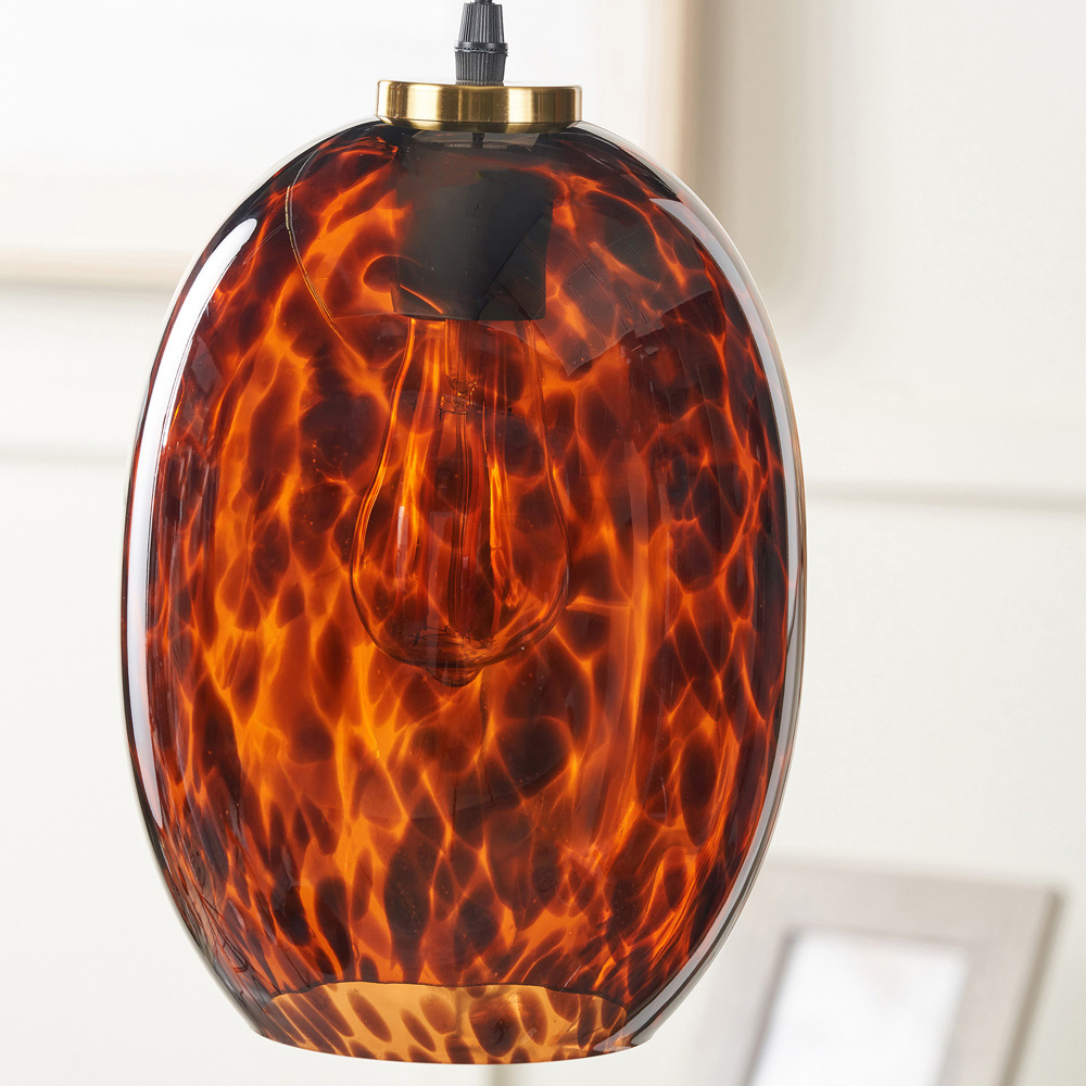 Pacific Lifestyle Lucien Tortoiseshell Egg Glass Pendant Light with Gold Fitting Image 3