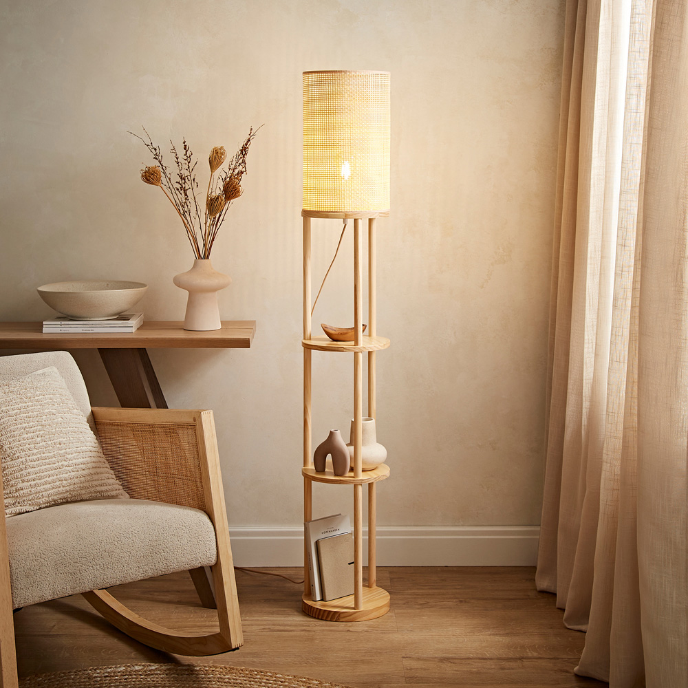 ValueLights Elsa Natural Wood 3 Tier Floor Lamp Image 6