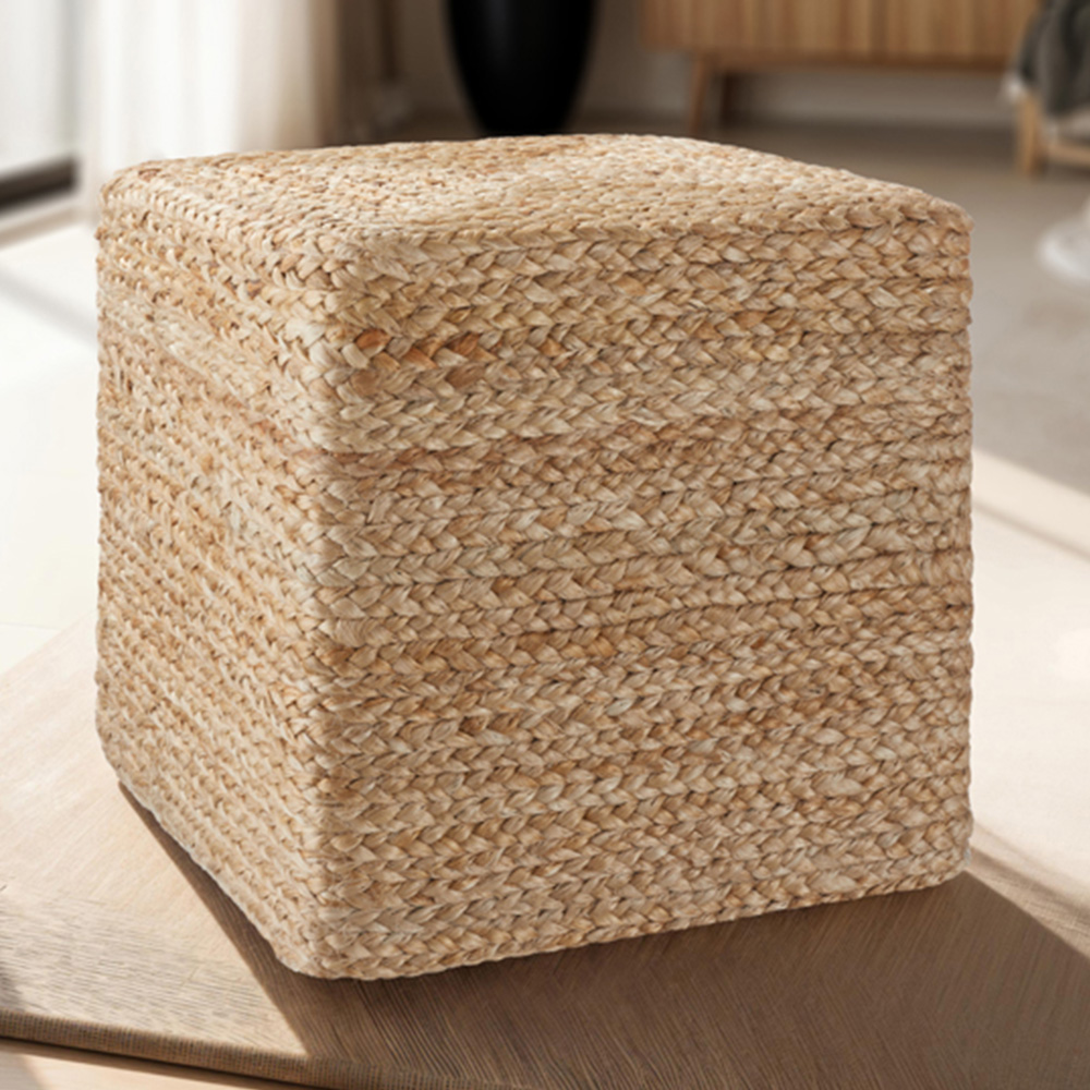 Tectake Banno Boho Style Natural Jute Cube Footstool Image 1