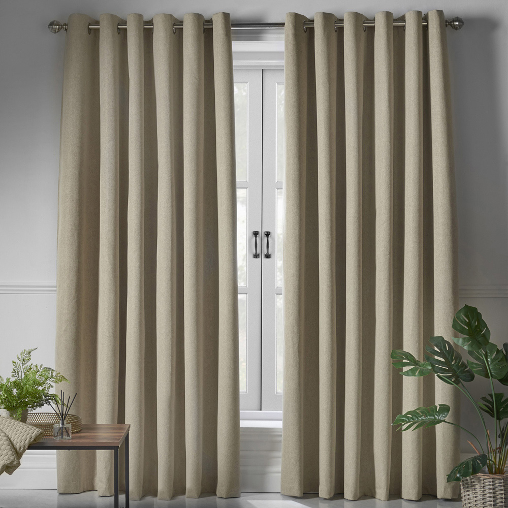 Alan Symonds Beige Linen Look Blackout Ring Top Eyelet Curtains 161 x 183cm Image 2