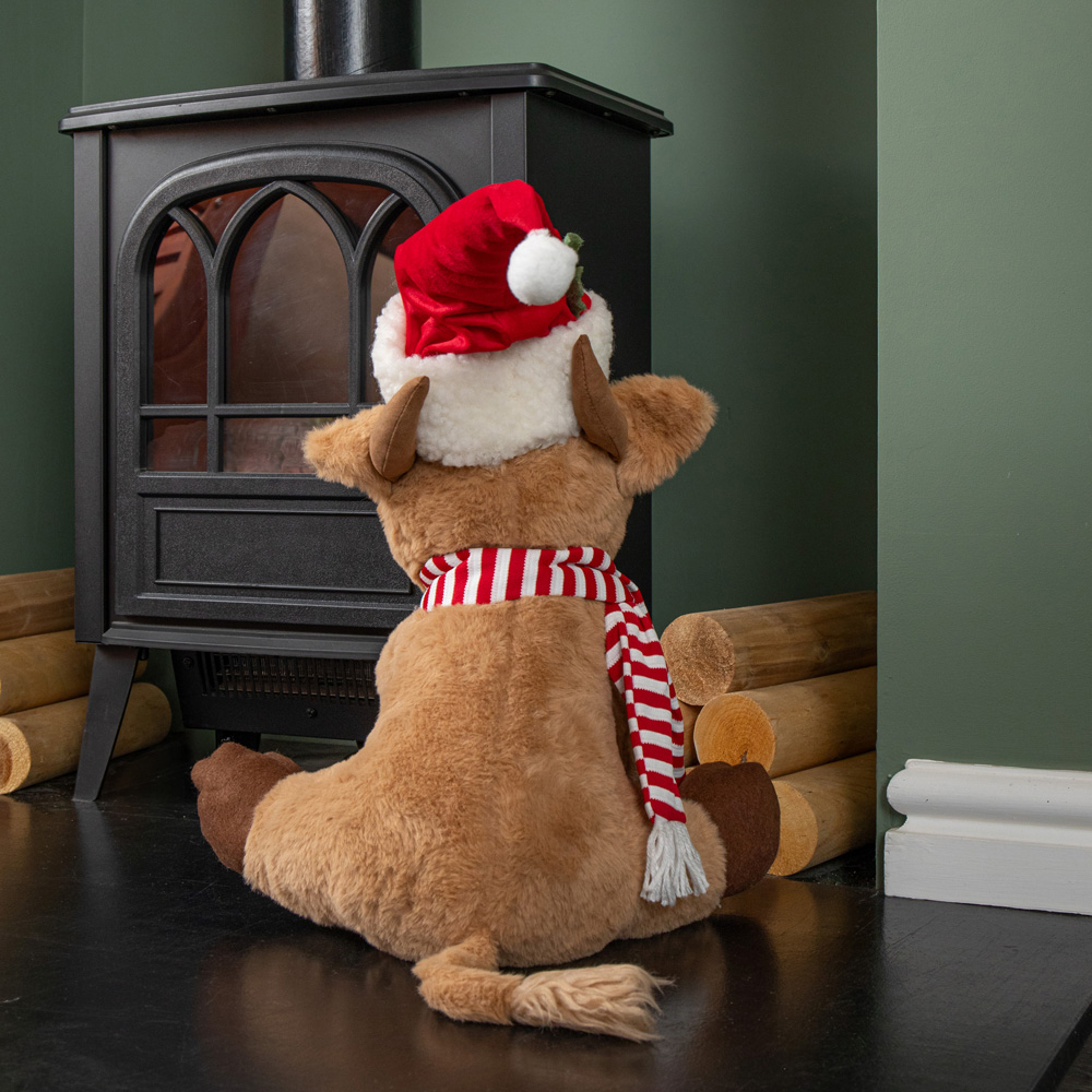 Samuel Alexander Plush Tall Sitting Christmas Highland Boy Cow with Santa Hat 36cm Image 4