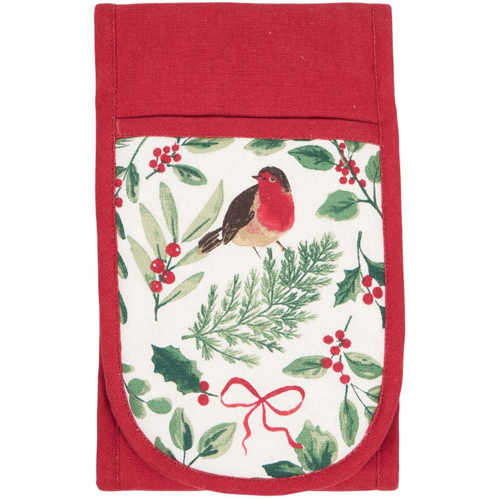 Festive Robin Double Oven Glove Red Image 3