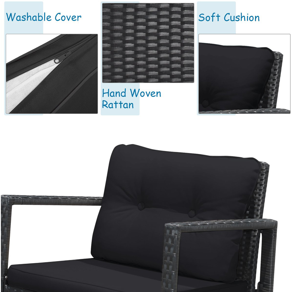 Costway 2 Seater Black PE Rattan Rocking Bistro Set with Cushion Image 8